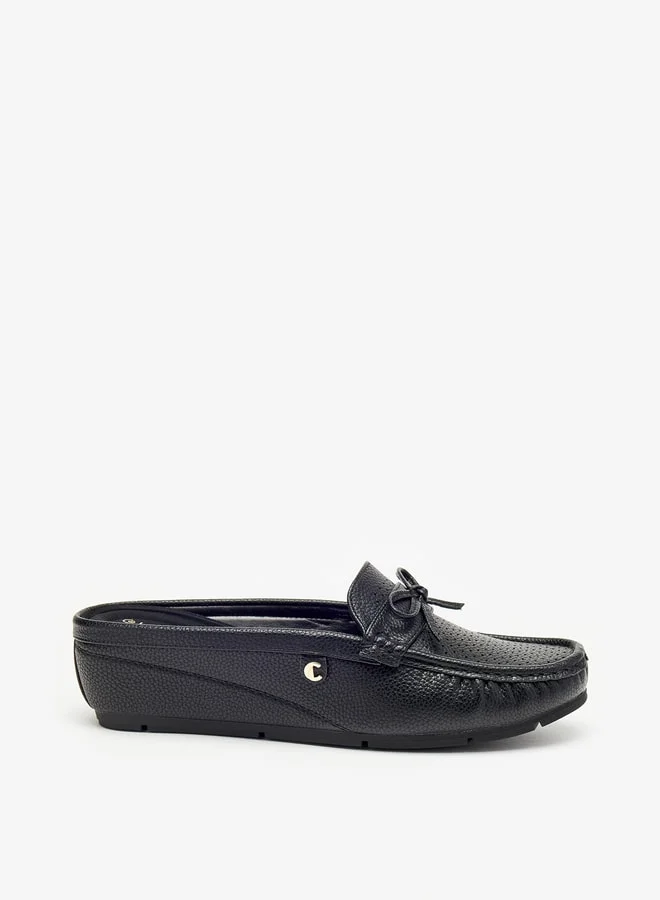 Le Confort Women Laser Cut Slip-On Mules with Bow Detail
