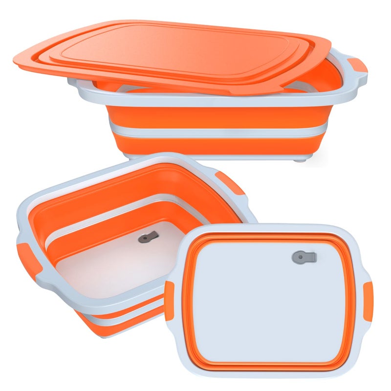 COSPARX 2-Pack XL Collapsible BBQ Prep Tub with Built-In Cutting Board, Lid & Strainer - Marinate, Drain & Prep - Large Food-Safe Container - Perfect for Grilling, Smoking & Outdoor Cooking - Image 1