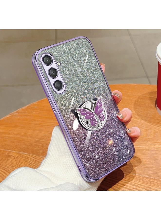 S-TOP Case For Samsung Galaxy A25 5G Plated Gradient Glitter Butterfly Holder TPU Phone Case - Image 1