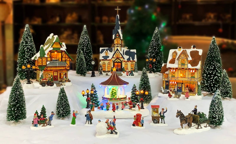 Moments In Time MOMENTS IN TIME Christmas Village 30 pc Set with LED Lights Battery Operated not Included 