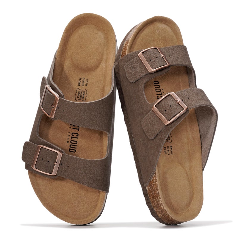 Project Cloud 100% Genuine Leather Flat Sandals For Women 2026 Cork Footbed Womens Sandals with Memory Foam and arch support Vacation Essentials Slides for Women Footwear (Venita,MOCHALEA,10)