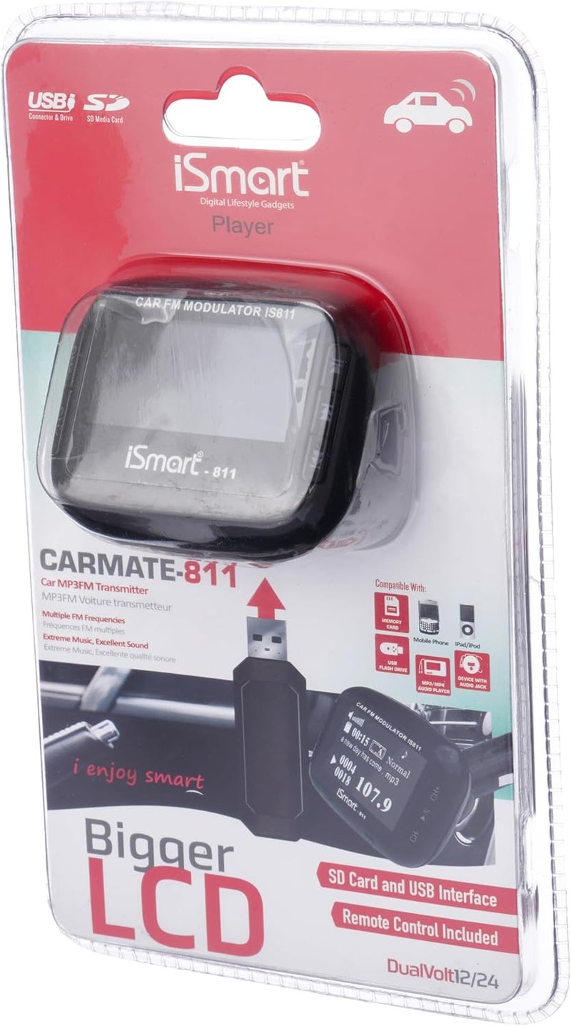 آي سمارت جهاز إرسال FM للسيارة يدعم MP3 وMP4 وبطاقة SD/MMC وشاشة LCD وUSB - Image 1