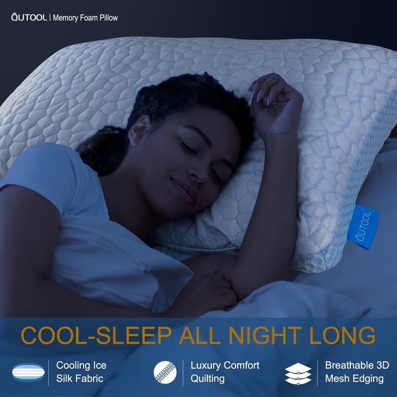 QUTOOL Enhanced Cooling Pillows for Sleeping, CertiPUR-US Shredded Memory Foam Pillows Queen Size Set of 2 for Hot Sleeper, Adjustable Bed Pillow for Side, Back, Stomach Sleepers Support Yet Soft Blue - Image 3
