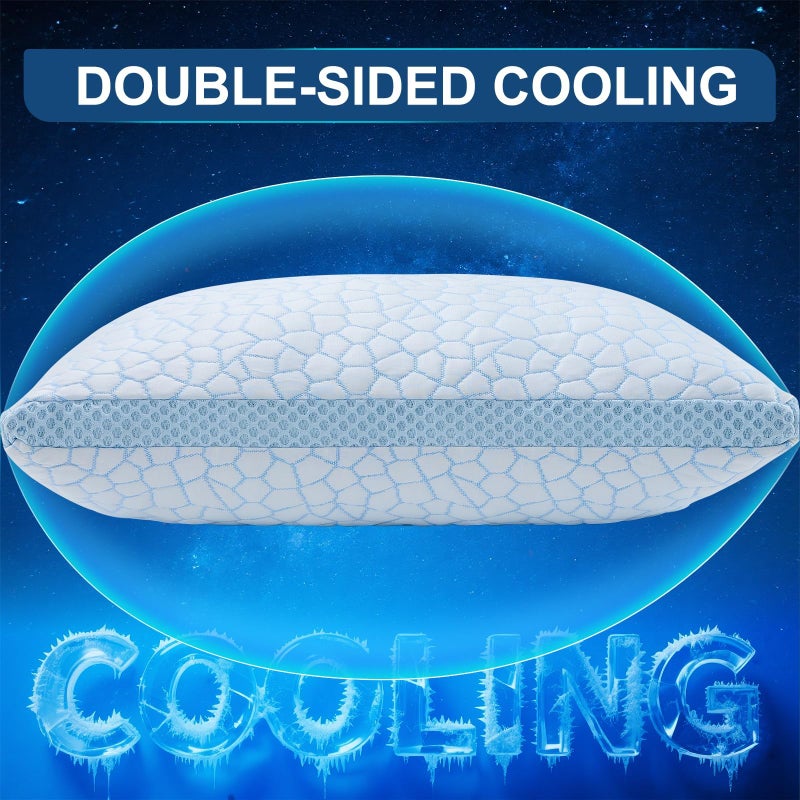 QUTOOL Enhanced Cooling Pillows for Sleeping, CertiPUR-US Shredded Memory Foam Pillows Queen Size Set of 2 for Hot Sleeper, Adjustable Bed Pillow for Side, Back, Stomach Sleepers Support Yet Soft Blue - Image 2