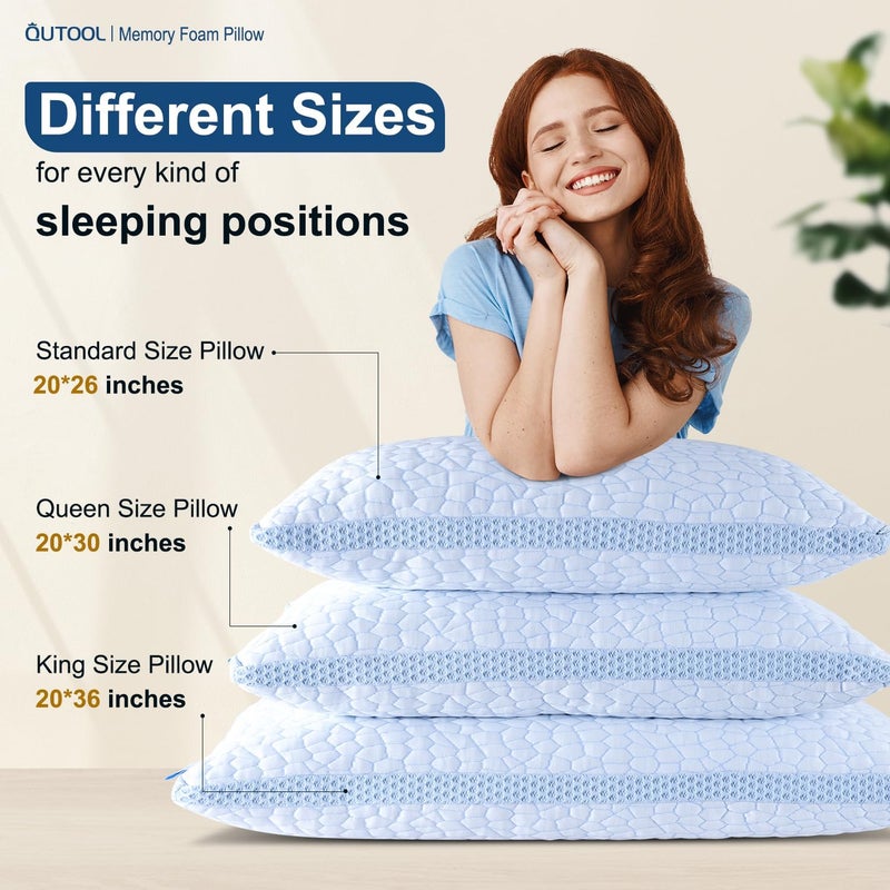 QUTOOL Enhanced Cooling Pillows for Sleeping, CertiPUR-US Shredded Memory Foam Pillows Queen Size Set of 2 for Hot Sleeper, Adjustable Bed Pillow for Side, Back, Stomach Sleepers Support Yet Soft Blue - Image 5