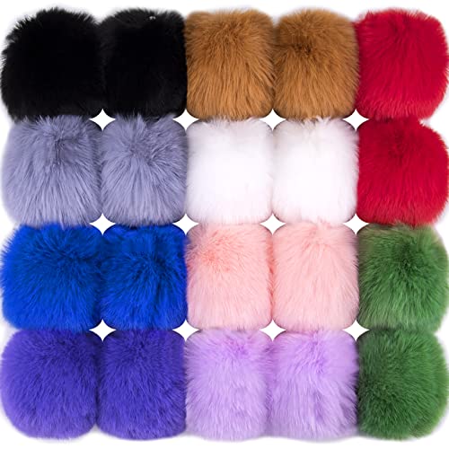 BQTQ 20 Pieces Faux Fur Pom Pom Balls DIY Faux Rabbit Fur Fluffy Pom Pom with Elastic Loop Pom Pom for Hats Keychains Scarves Gloves Bags Accessories - Image 1