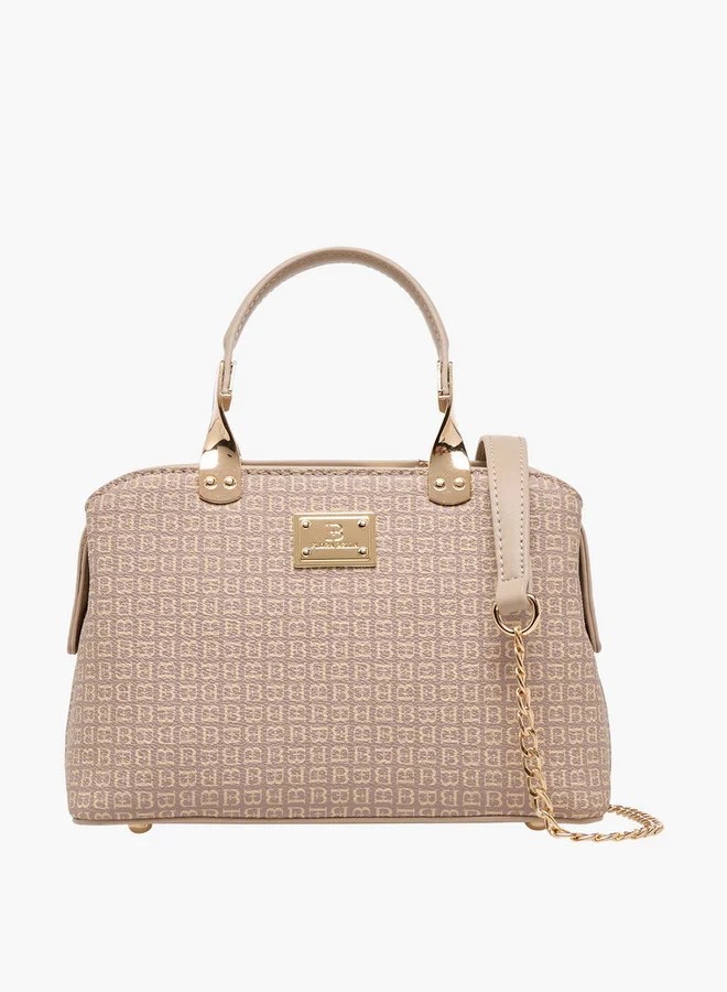 Flora Bella By Shoexpress Monogram Print Tote Bag with Detachable Chain Strap and Zip Closure