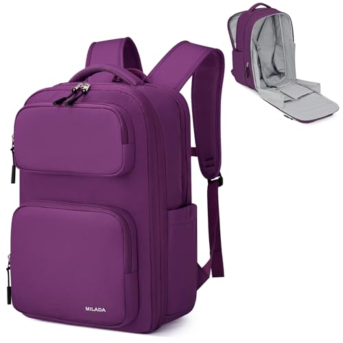 MILADA Expandable Travel Backpack 28L to 39L, TSA-Approved Carry On Backpack with 17 Inch Laptop Compartment, School Business Work Backpack for Men & Women, Purple - Image 1