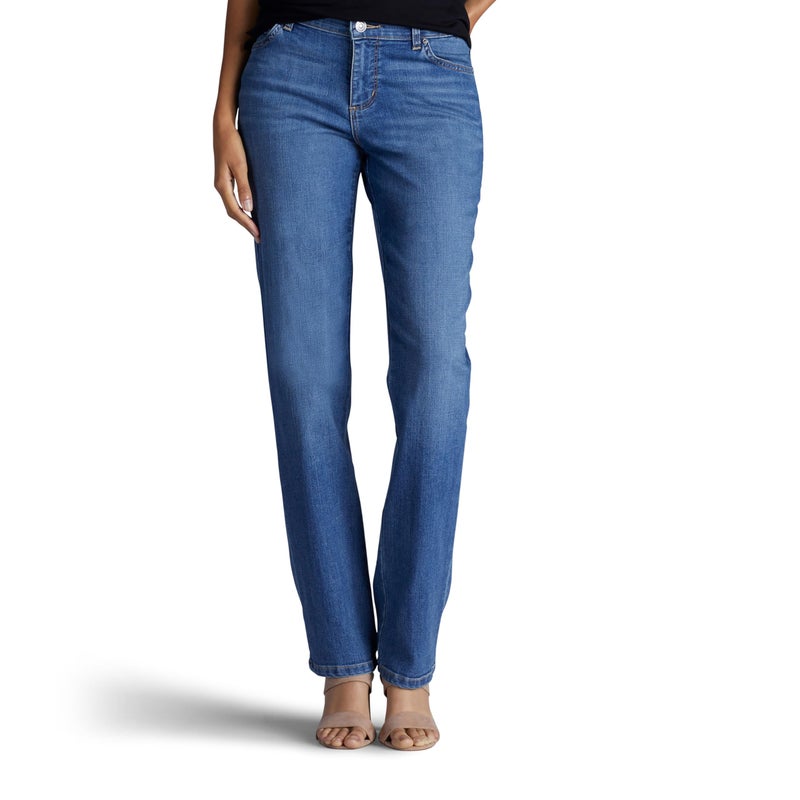 LEE Women's Petite Relaxed Fit Straight Leg Jean, Meridian Blue, 14 Petite - Image 1