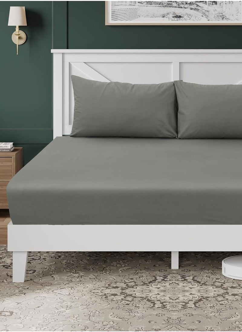 Siesta Zen Siesta Zen™ Premium Quality TC 250 Cotton Rich Fitted Sheet Set Full Elastic 30cm Deep Pocket Fits for All, Ultra Soft, Breathable, Wrinkle Resistant (1 Fitted+2 Pillowcases)  - Image 1