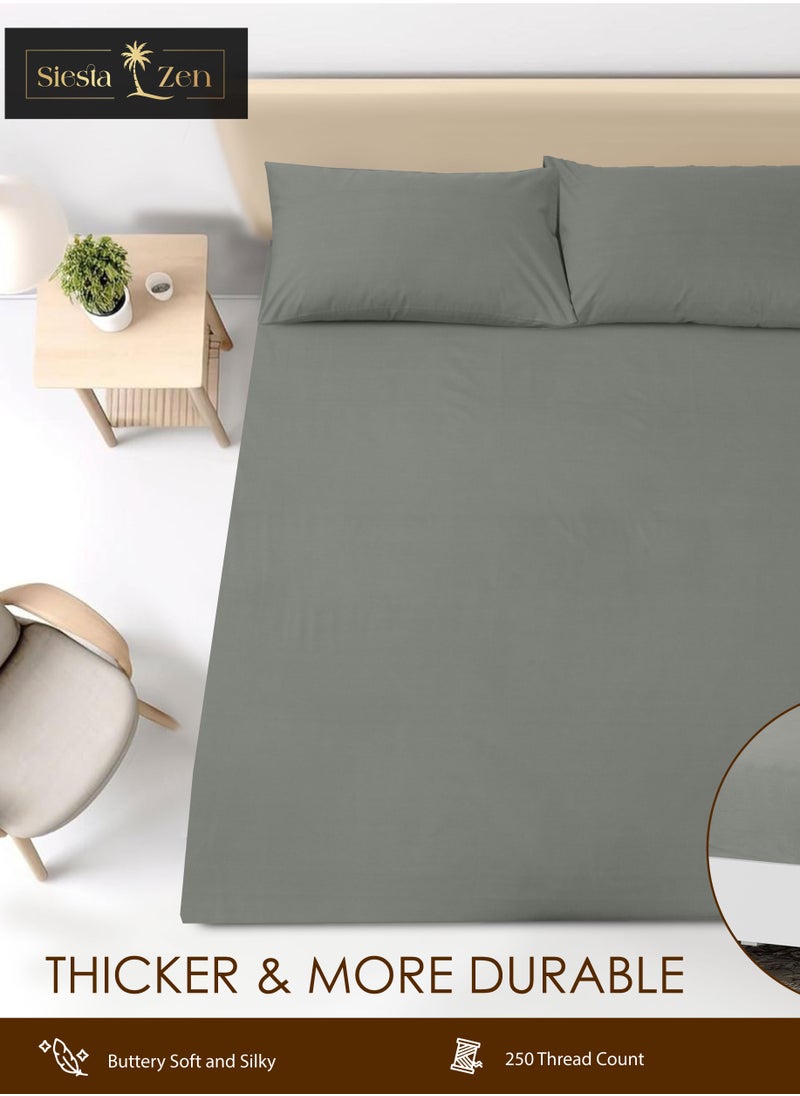 Siesta Zen Siesta Zen™ Premium Quality TC 250 Cotton Rich Fitted Sheet Set Full Elastic 30cm Deep Pocket Fits for All, Ultra Soft, Breathable, Wrinkle Resistant (1 Fitted+2 Pillowcases)  - Image 2