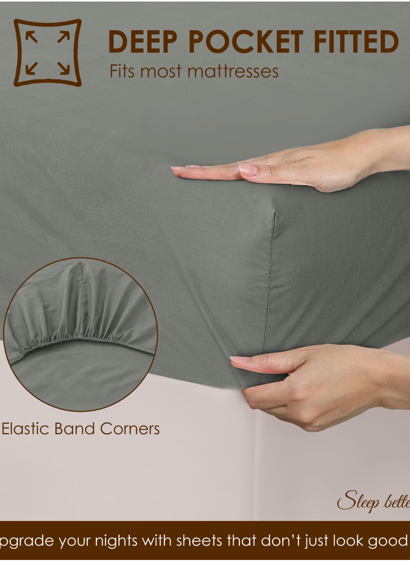 Siesta Zen Siesta Zen™ Premium Quality TC 250 Cotton Rich Fitted Sheet Set Full Elastic 30cm Deep Pocket Fits for All, Ultra Soft, Breathable, Wrinkle Resistant (1 Fitted+2 Pillowcases)  - Image 4
