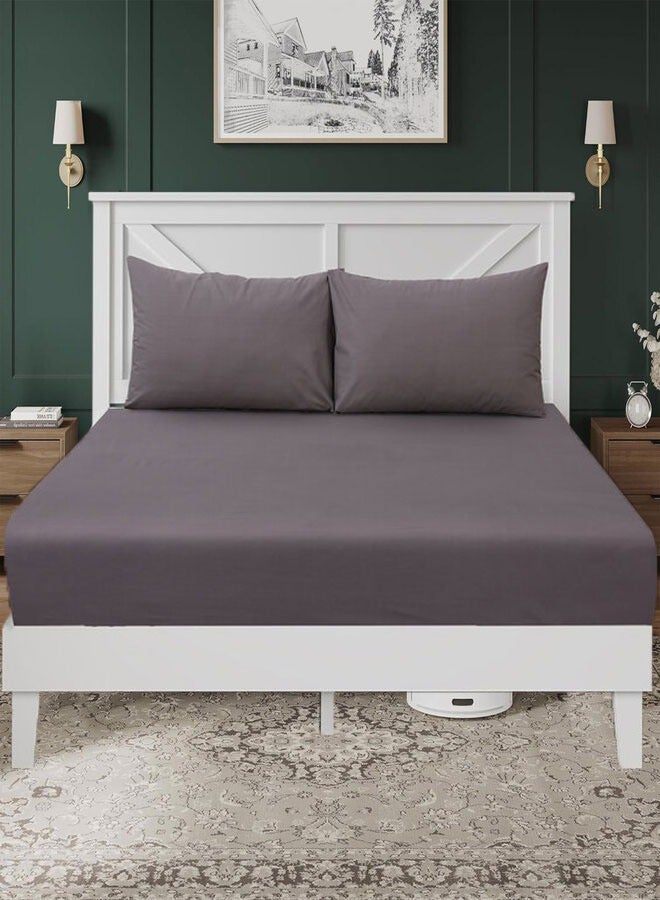 Siesta Zen™ 3 Pcs Set Premium T250 Cotton Rich Fitted Sheet Set Full Elastic 30cm Deep Pocket Fits for All, Ultra Soft, Breathable, Wrinkle Resistant (1 Fitted+2 Pillowcases) - Image 1