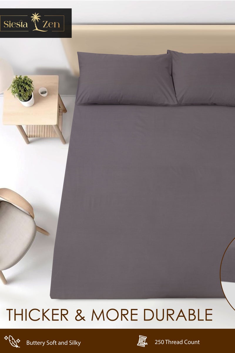 Siesta Zen™ 3 Pcs Set Premium T250 Cotton Rich Fitted Sheet Set Full Elastic 30cm Deep Pocket Fits for All, Ultra Soft, Breathable, Wrinkle Resistant (1 Fitted+2 Pillowcases) - Image 3