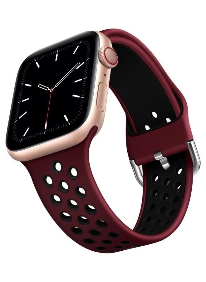 NIBEMINENT Ethnic Replacement Watchband for Apple Watch Series 1/2/3/4/5/6/7/SE 38/40/41mm Dark Red/Black - Image 2
