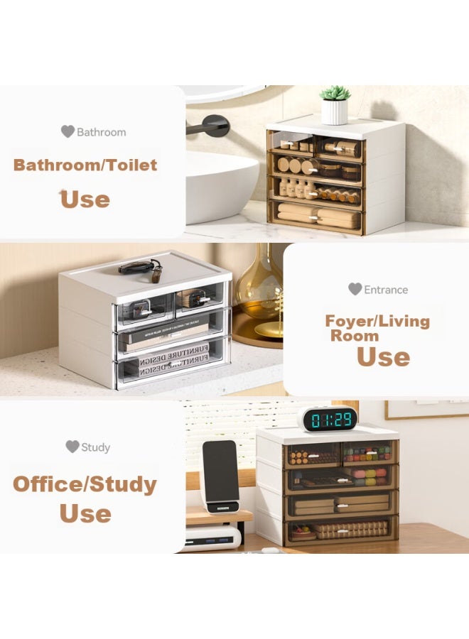Jin Longxing Jinlongxing Desktop Drawer Storage Box, Stationery Organizer, File Storage Cabinet Item Storage Container, Aesthetic Desktop Organizer, Office Stationery Storage Box, Cream White, Three-tier - Image 5