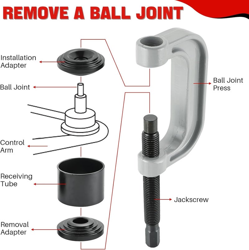 DASBET Ball Joint Removal Tool Kit Ball Joint Press U Joint Removal Kit Heavy Duty Ball Joint Press Fits Most 2WD and 4WD Cars Light Trucks 10PCS Ball Joint Service Tool Bushing Press Kit Red - Image 4