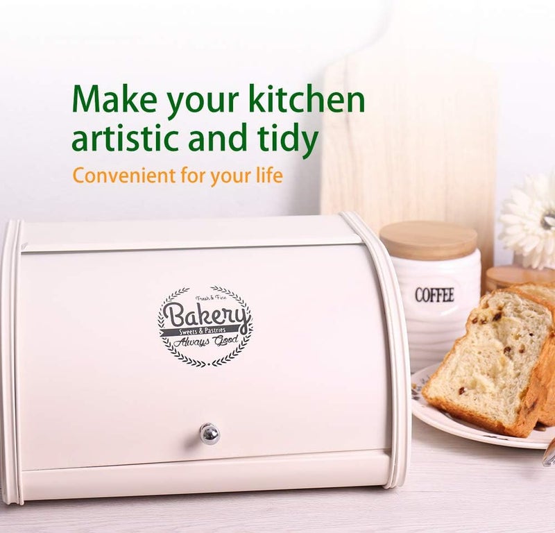 KL X458 Metal Bread Box for Kitchen Countertop - Stainless Steel Bread Box for Kitchen - Bread Storage Container - Airtight Holder for Homemade Bread, Cream Color - Image 5
