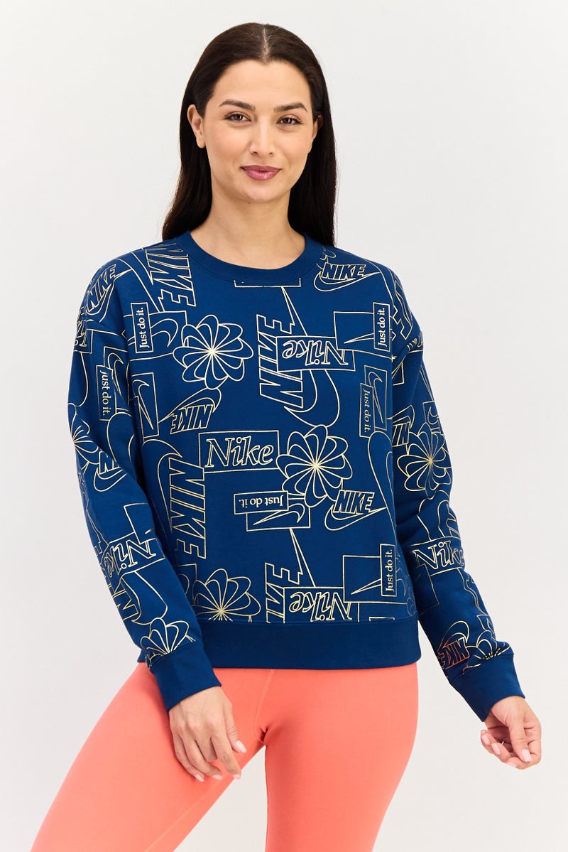 Nike سويت شيرت خارجي طويل الأكمام للنساء بحجم كبير، أزرق مائل إلى الأخضر - Image 1