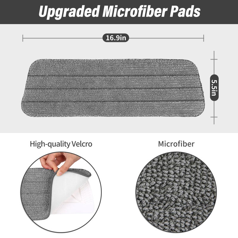 Panda Grip 16.5 inch Mop Pads Refills, 3 Pack Microfiber Reusable Replacement Mop Pads Flat Replacements Heads for Wet Or Dry Floor Cleaning and Scrubbing, Grey Cloth - Image 2