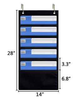 Excefore Hanging Wall Organizer, Over the Door Office Supplies File Document Organizer Holder for Home Bill Filing, Mail Organizer, Wall Mounted File Folders - 5 File Pockets Chart and 2 File Hangers  - Image 4