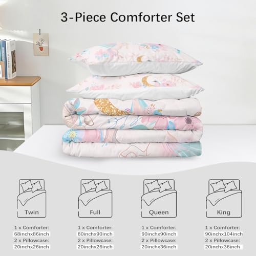 BEDMUST Unicorn Comforter Set Full - Soft Cute Pink Unicorn Bedding Set with Flowers Leaves and Blue Birds Print Pattern 3 Piece Unicorn Bed Set for Teen Women Aldults (Full, Gold Moon) - Image 5