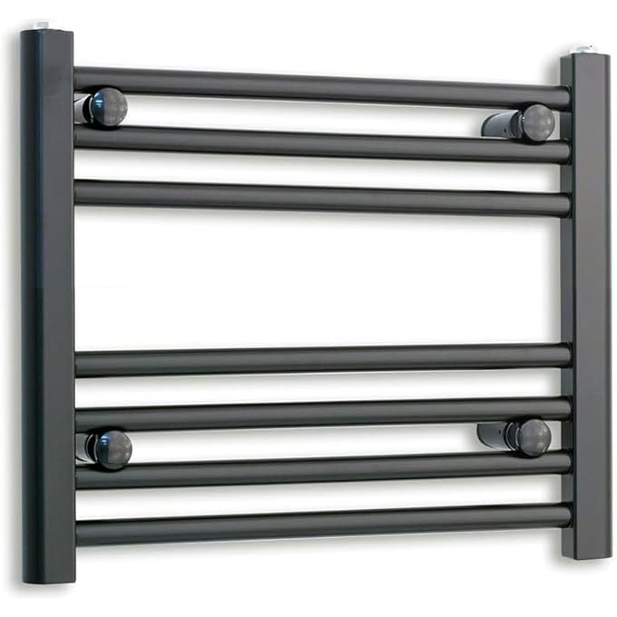 550MM WIDE BLACK HEATED TOWEL RAIL STRAIGHT FLAT BATHROOM WARMER RADIATOR RACK CENTRAL HEATING (550MM WIDE 400MM HEIGHT) - Image 1