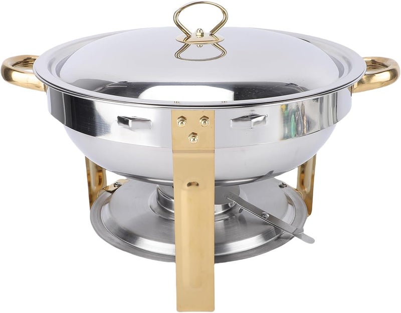 Naroote Buffet Chafing Dish, 4.5L Gold Round Stainless Steel Buffet Server Warmer with Stackable Stands, for Restaurant, Hotel, Party, Wedding - Image 1
