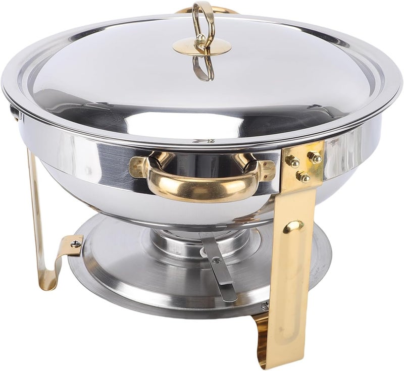 Naroote Buffet Chafing Dish, 4.5L Gold Round Stainless Steel Buffet Server Warmer with Stackable Stands, for Restaurant, Hotel, Party, Wedding - Image 5