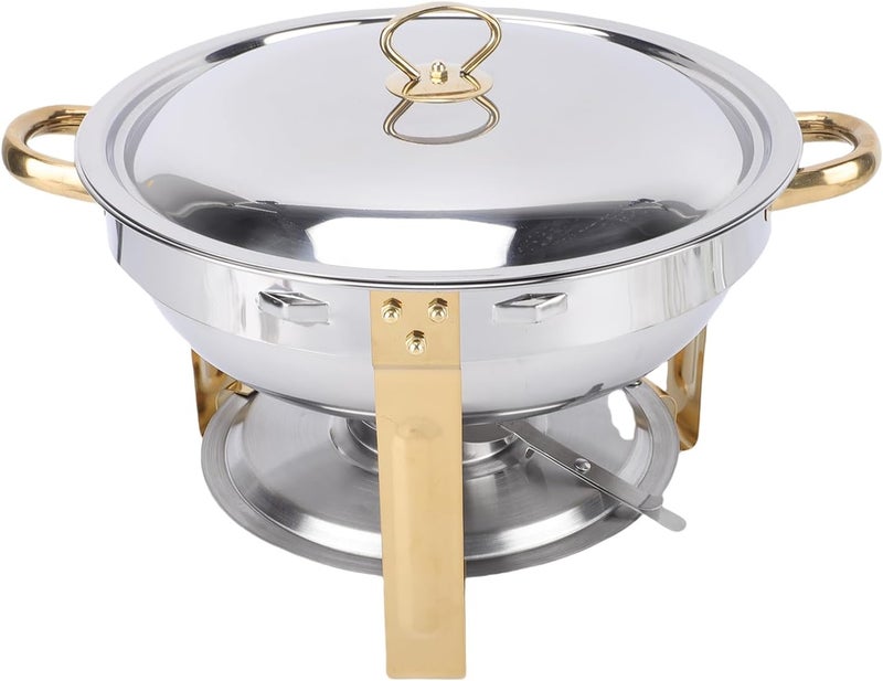 Naroote Buffet Chafing Dish, 4.5L Gold Round Stainless Steel Buffet Server Warmer with Stackable Stands, for Restaurant, Hotel, Party, Wedding - Image 2