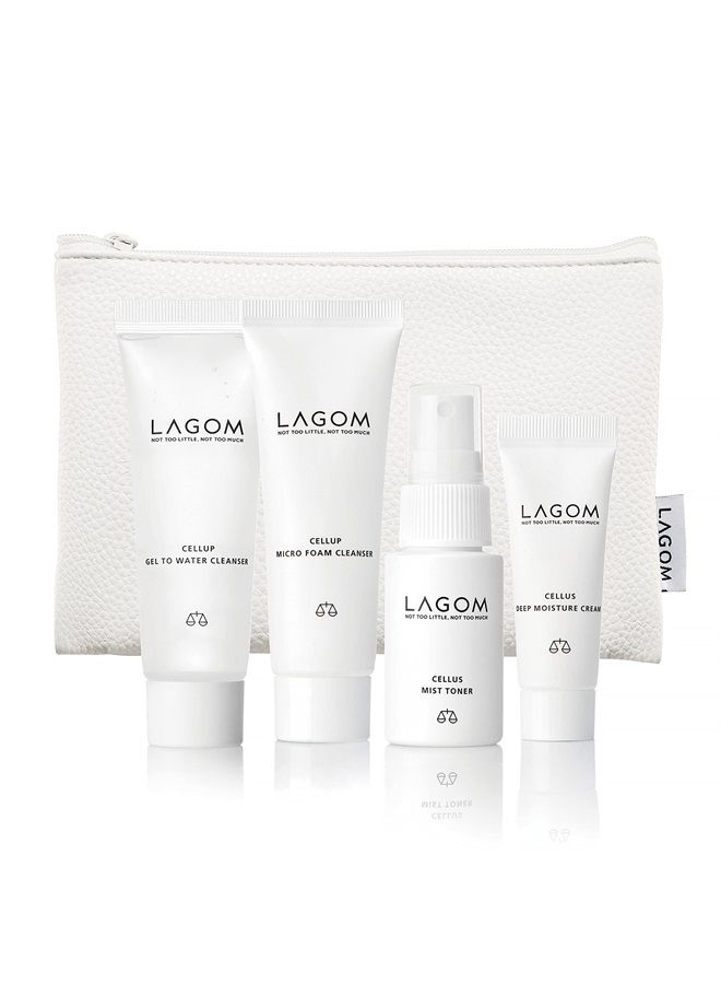 LAGOM Travel Kit Natural Herbal Compact Facial Skin Care Package Set, Cellup Gel to Water Cleanser 30ml, Cellup Micro Foam Cleanser 30ml, Cellus Mist Toner 20ml, Cellus Deep Moisture Cream 8ml - Image 1