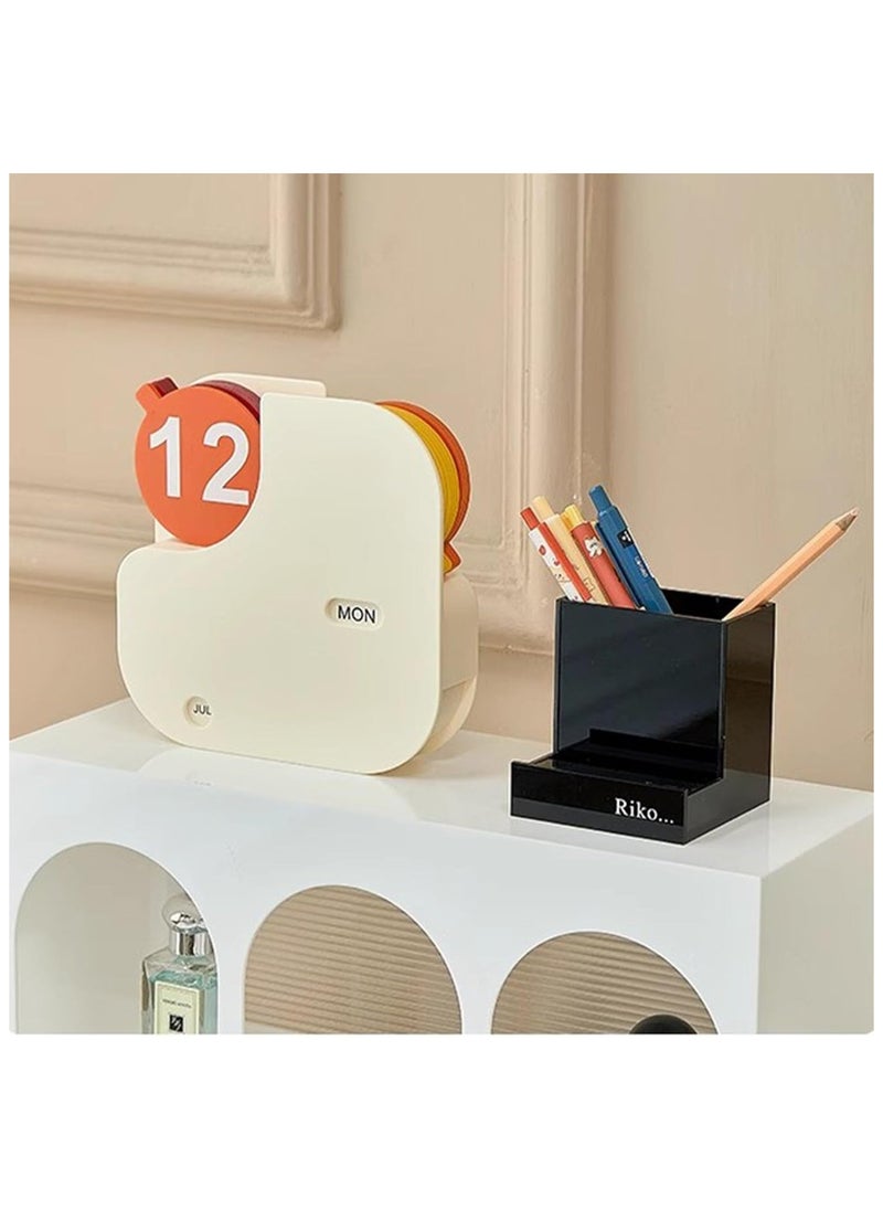 Calendar ornaments desktop Calendar Decor rotating digital card calendar desk ornaments perpetual calendar month/week/date(beige,17.5 * 4 * 17.5cm)