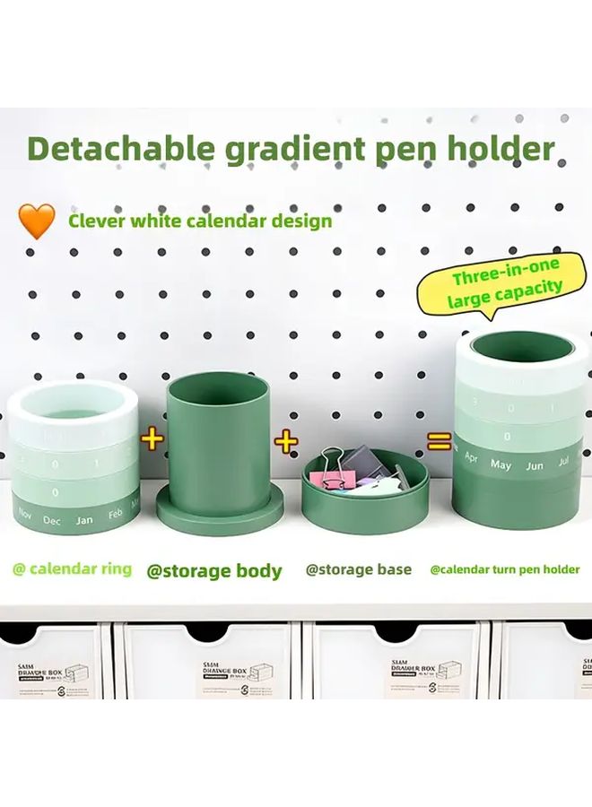 1 Pcs Gradient Green Creative Detachable Multifunctional Calendar Pen Holder Organizer With Built In Monthly Calendar Desk Storage For Home Office Workspace Decoration Stationery Holder For Professionals - Image 1