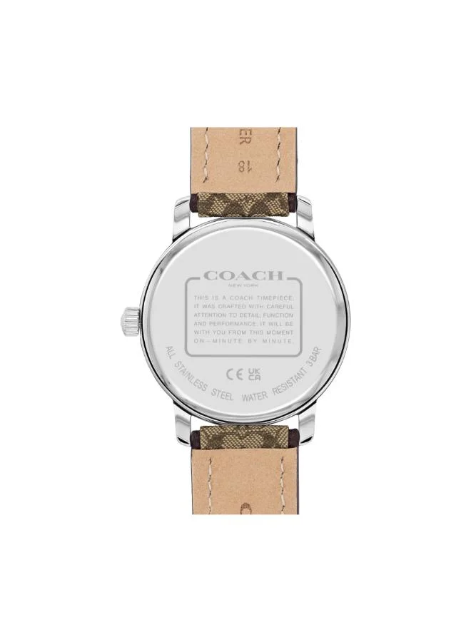 Coach Women's Quartz Watch, Pink Dial, Brown Leather and Fabric Strap