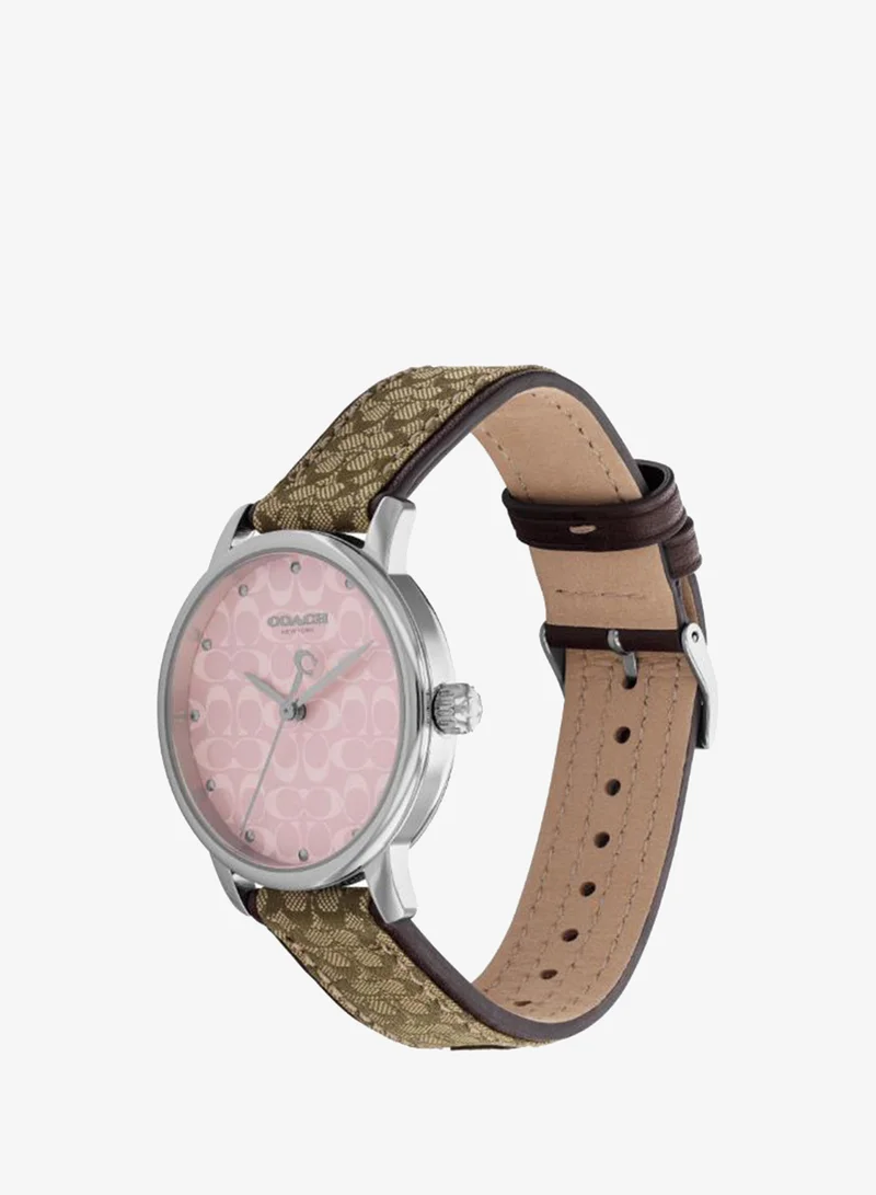 Coach  Women's Quartz Watch, Pink Dial, Brown Leather and Fabric Strap for Women | Best Price UAE
