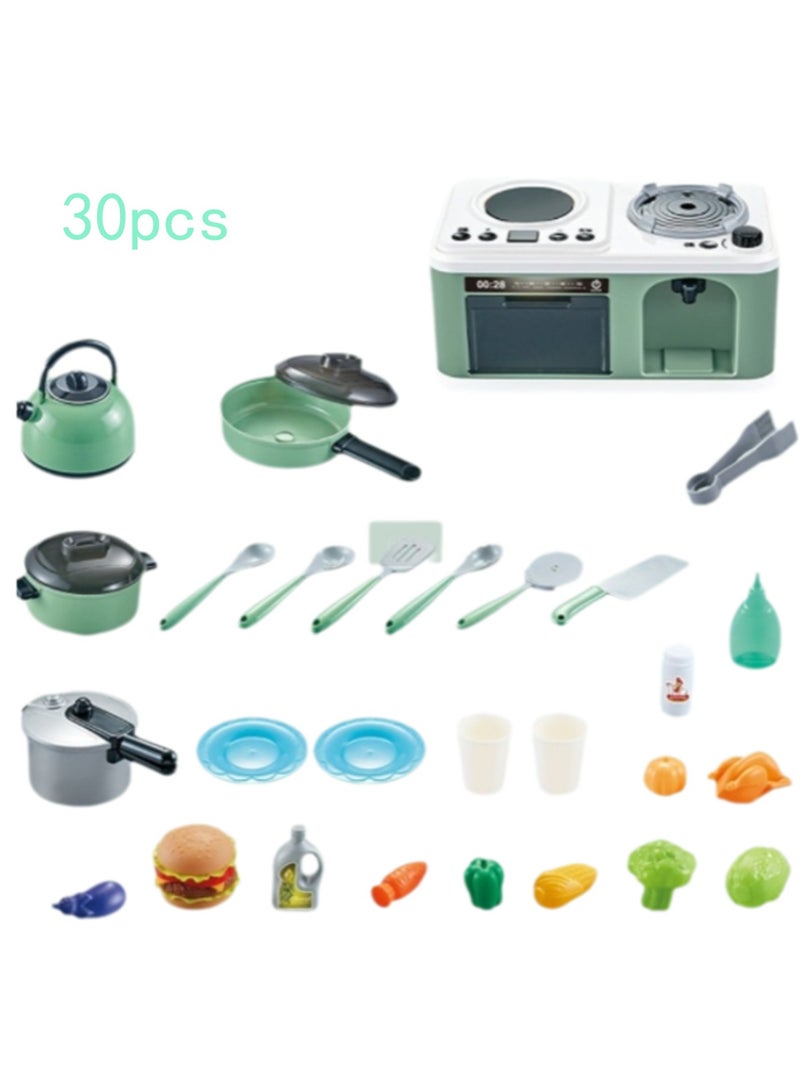 Green Kitchen Table 30 Pieces Children'S Play House Simulation Sound And Light Spray Mini Kitchen Cooking Toys Boys And Girls Frying Cooking Educational Toys - Image 1
