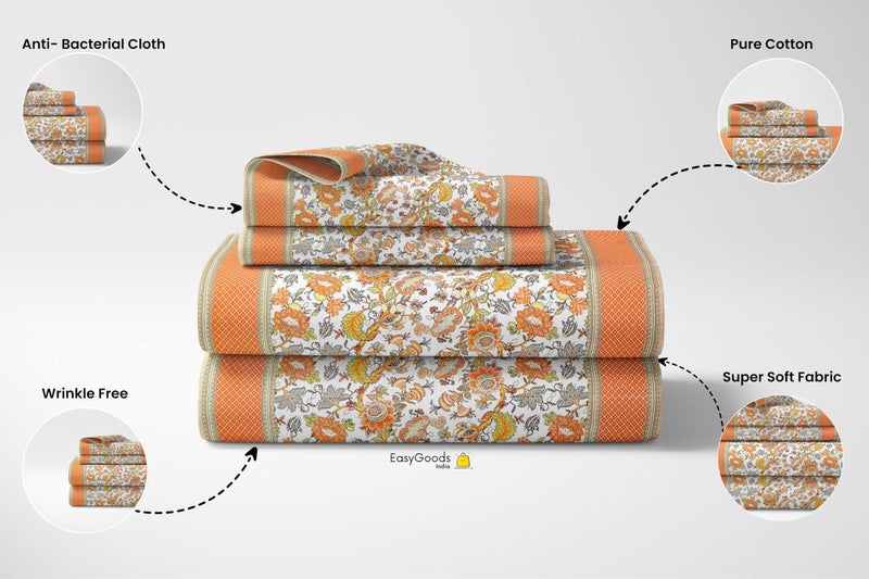 EasyGoods® Pure Cotton Ethnic Jaipuri Printed Double Bedsheet with 2 Pillow Covers | Soft & Breathable 240 TC Fabric | Traditional Rajasthani Design for Elegant Home Decor (Mustard Orange) - Image 5