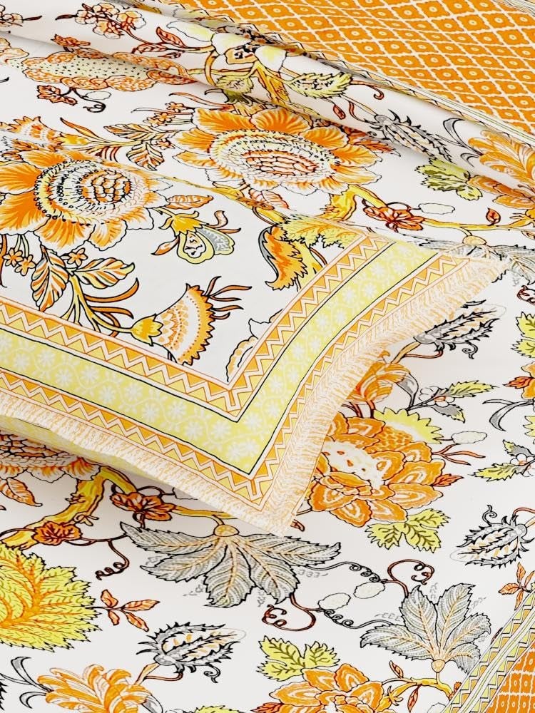 EasyGoods® Pure Cotton Ethnic Jaipuri Printed Double Bedsheet with 2 Pillow Covers | Soft & Breathable 240 TC Fabric | Traditional Rajasthani Design for Elegant Home Decor (Mustard Orange) - Image 4