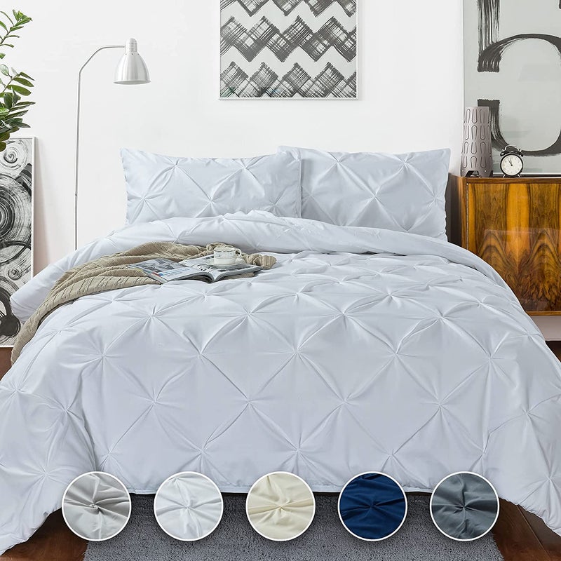 Crown Collection 1000TC Hypoallergenic Ultra Soft Design 100 Egyptian Cotton Pinch Plated Duvet Cover with Zipper Colser 2pcs Pillow Case Set Eastern King Size 118 x 110 White