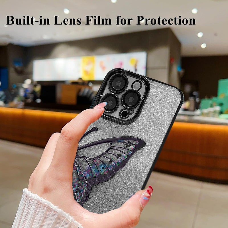 Mobistyle Designed For Iphone 14 Cover With Luxury Glitter Cute Butterfly Plating Design Aesthetic Women Teen Girls Back Cover Cases For Iphone 14 (Butterfly | Black) - Silicone - Image 5