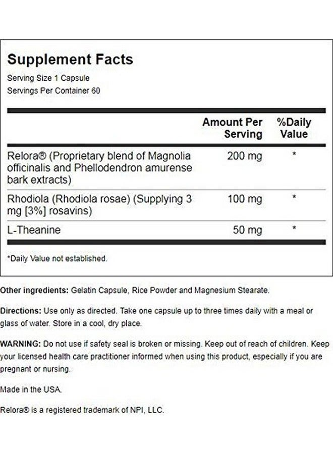 Lifetime Calm & Calmer Anti Stress Formula ; W/Rhodiola Rosea & Relora ; To Help Ease & Calm Mind ; Energy & Focus ; 60 Capsules  - Image 3