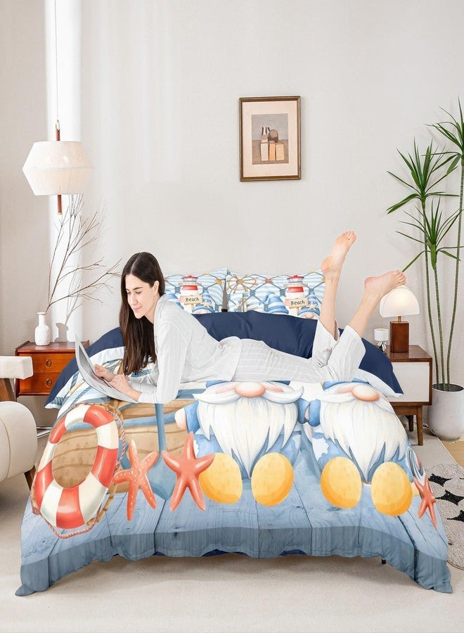 Homewish طقم مفروشات بحرية مقاس كينج، غطاء لحاف أزرق بنمط بحري، مناسب لغرف الأولاد والبنات، مزين برسومات كرتونية لنجم البحر والمرساة والدفة والخطوط، غطاء لحاف ريفي مكون من 3 قطع - Image 2