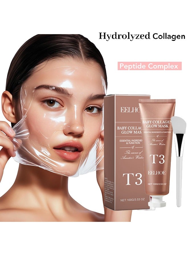 EELHOE T3 Baby Collagen Glow Mask，T3 Collagen Pestlo Mask, Pestlo Baby Collagen Glow Mask, Pestlo T3 Collagen Mask, T3 Collagen Peel Off Mask, Korean Skin Care Facial Mask, Anti Wrinkle Firming Face Masks （100G) - Image 1