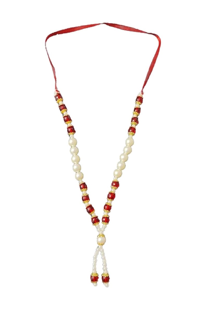 VMPS VMPS 12 Inch Stone Pearls Beads Garland for God Photo Frames and Idols Red White