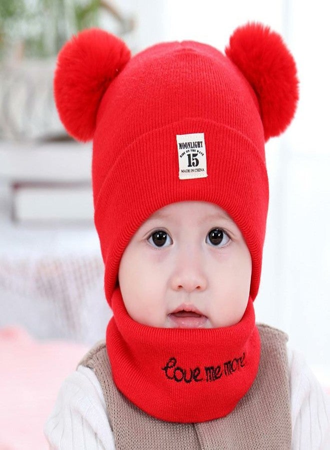 REFFER Baby Winter Cap; Winter Cap for Baby; Kids Cap; baby cap; Neck Warmer Set 3 Layers Warm fabric Inside fits for 6 Month to 3 Years (Red (cap + Neck warmer + gloves set) (6 Months to 3 years)) - Image 4