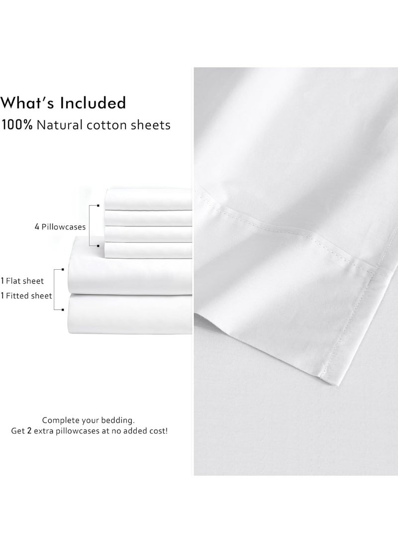 RUVANTI 6 Pcs Cotton Sheets - 100% Natural Cotton Soft, Lightweight & Breathable Crispy Percale Bed Sheets, Queen Sheet Set 16" Deep Pockets, Bright White - Image 2