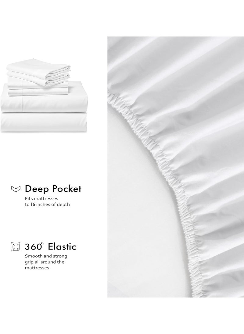 RUVANTI 6 Pcs Cotton Sheets - 100% Natural Cotton Soft, Lightweight & Breathable Crispy Percale Bed Sheets, Queen Sheet Set 16" Deep Pockets, Bright White - Image 4