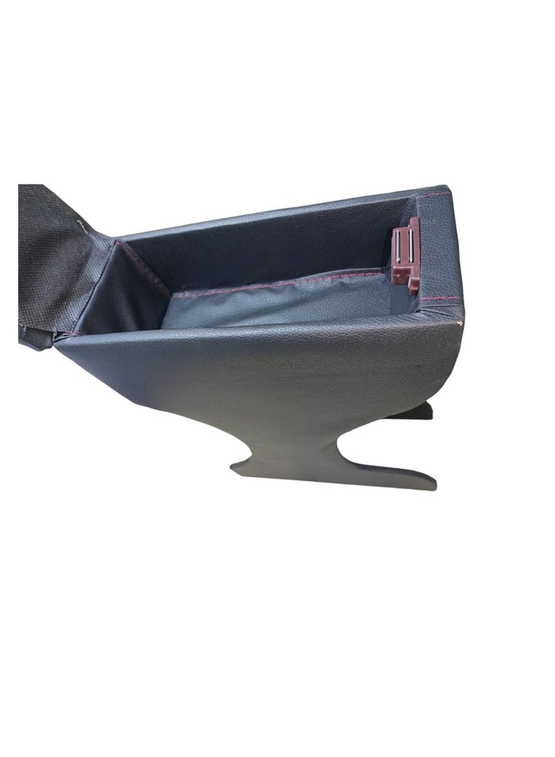 Car armrest unit with storage box leather and plastic with armrest pad, Renault Sendero Black with red stitching - Image 2