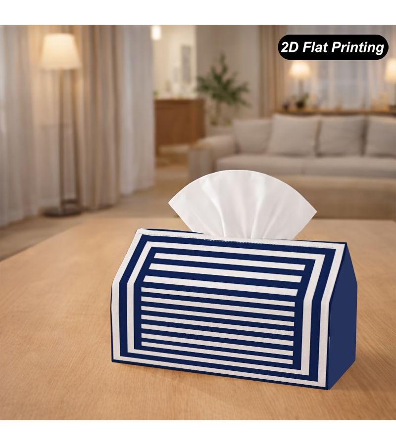 Navy White Stripes Polyester Tissue Box 7x4.5x5 Inch Decorative 2D Flat Print for Home - Image 4