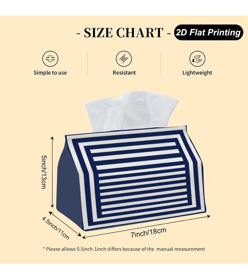 Navy White Stripes Polyester Tissue Box 7x4.5x5 Inch Decorative 2D Flat Print for Home - Image 3